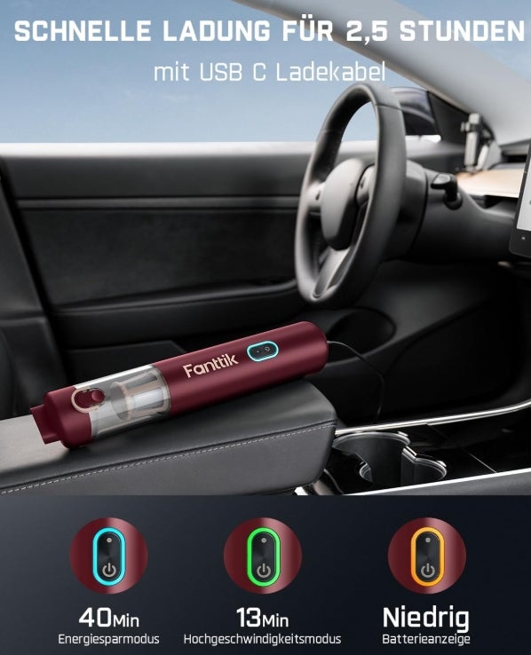 Fanttik Slim V8 APEX Akku-Autostaubsauger, 4-in-1 tragbarer Mini RobustClean™ Handstaubsauger mit 19000 Pa/45 AW Saugkraft, 2 Saugmodi, Auto-Staubsauger für Auto, Bürotisch, Tastaturen (Rot) 