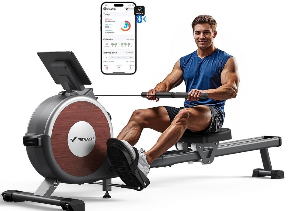 MERACH Rudergerät für Zuhause, 16 Widerstandsstufen, Leises Magnetisches Rudergerät, per App Verbindbar, Verbesserte Doppelschienen für Mehr Stabilität, Einfache Montage 