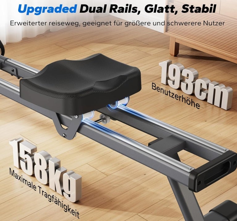 MERACH Rudergerät für Zuhause, 16 Widerstandsstufen, Leises Magnetisches Rudergerät, per App Verbindbar, Verbesserte Doppelschienen für Mehr Stabilität, Einfache Montage 