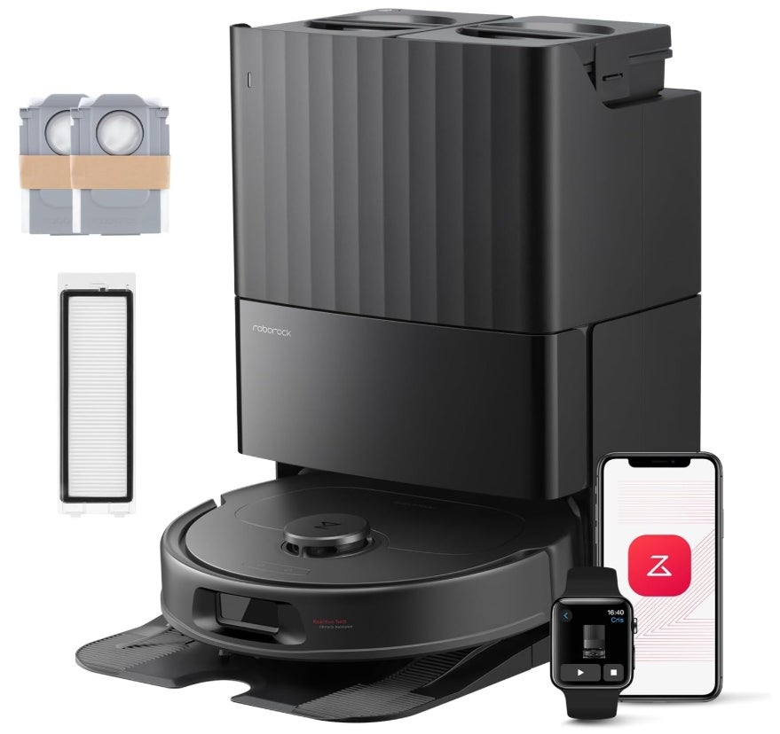 roborock QV 35S-Set Saugroboter mit Wischfunktion, 10.000 Pa HyperForce Saugkraft, Anti-Tangle-Bürsten, Anhebbare Schleudermopps, Intelligente Hindernisvermeidung, All-in-One Dock (Schwarz) 