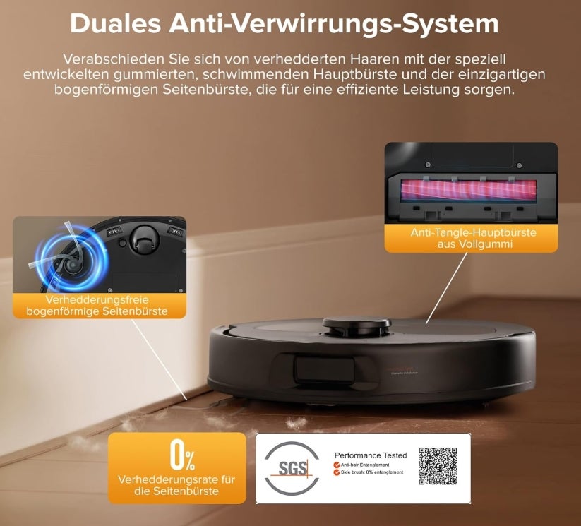 roborock QV 35S-Set Saugroboter mit Wischfunktion, 10.000 Pa HyperForce Saugkraft, Anti-Tangle-Bürsten, Anhebbare Schleudermopps, Intelligente Hindernisvermeidung, All-in-One Dock (Schwarz) 