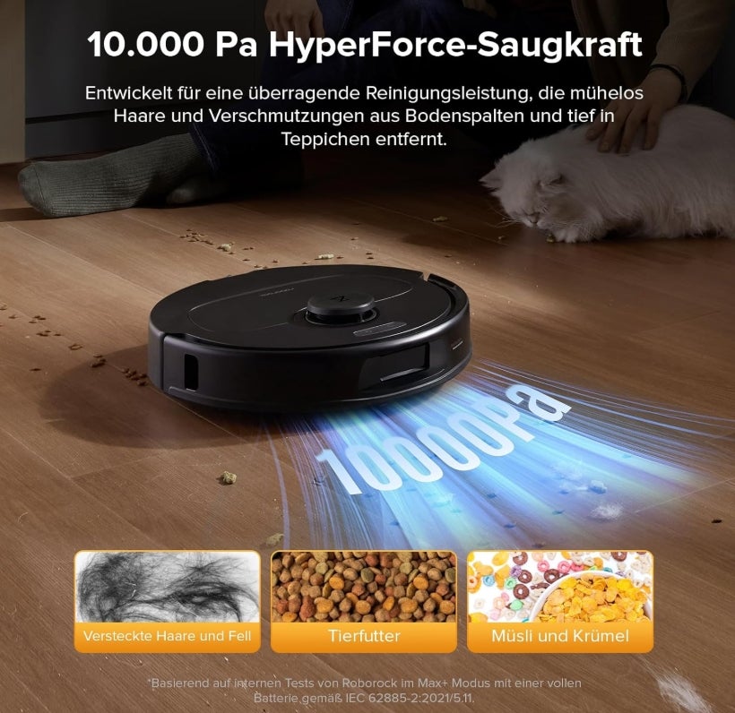 roborock QV 35S-Set Saugroboter mit Wischfunktion, 10.000 Pa HyperForce Saugkraft, Anti-Tangle-Bürsten, Anhebbare Schleudermopps, Intelligente Hindernisvermeidung, All-in-One Dock (Schwarz) 