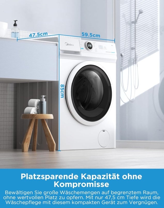 Midea MF10EW70BA10 Waschmaschine / 7kg / 1400 U/Min/EEK A-10%/Inverter Quattro Motor/Dampffunktion 