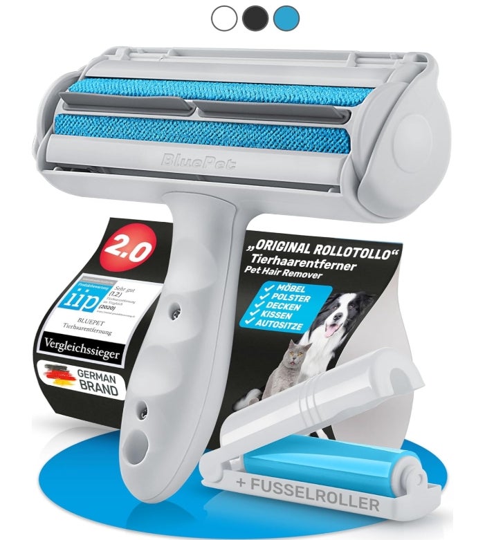BluePet Tierhaarentferner + Mini Fusselrolle – Wiederverwendbarer Fusselentferner für Tierhaare, Hundehaare & Katzenhaare | Ideal für Kleidung, Polster & Teppiche, Abwaschbarer Katzenhaarentferner 