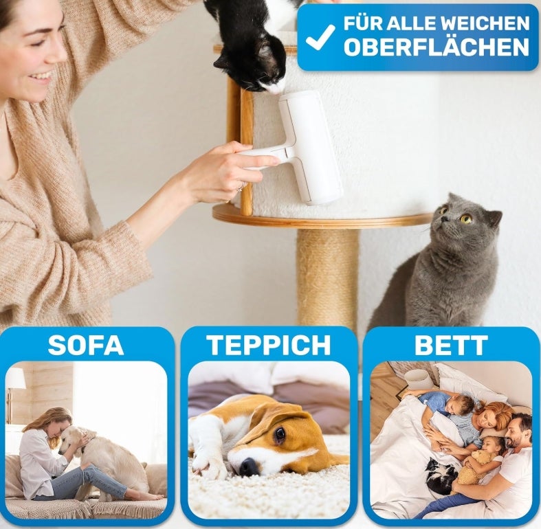 BluePet Tierhaarentferner + Mini Fusselrolle – Wiederverwendbarer Fusselentferner für Tierhaare, Hundehaare & Katzenhaare | Ideal für Kleidung, Polster & Teppiche, Abwaschbarer Katzenhaarentferner 