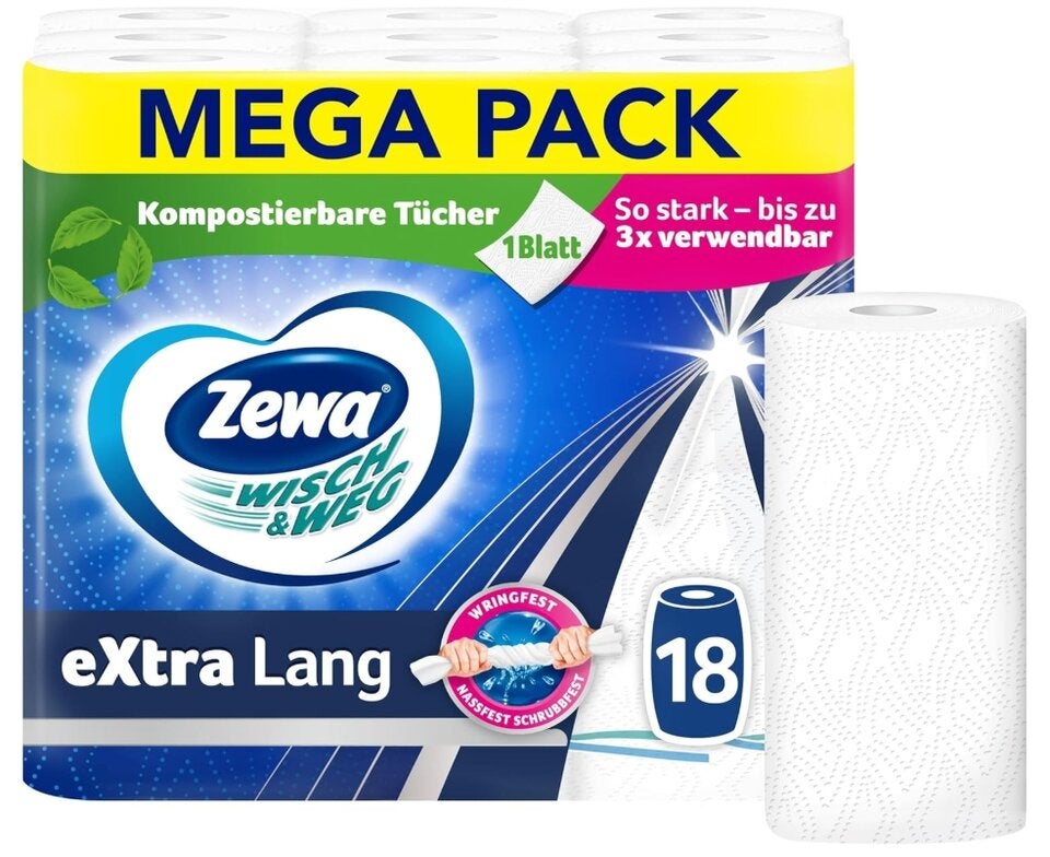 Zewa Wisch&Weg extra lang Original, Mega Pack, 9 Packungen 
