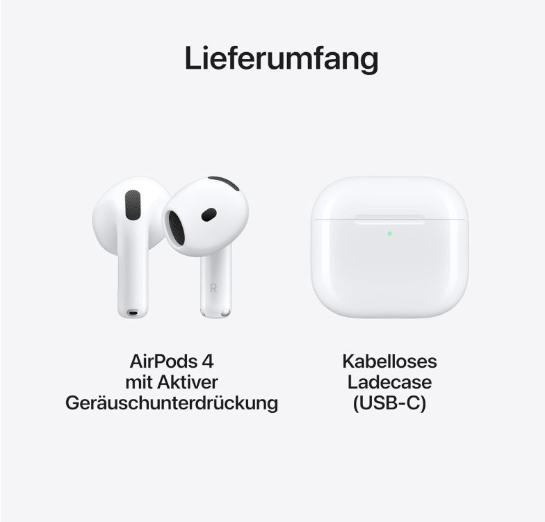 Apple AirPods 4 Kabellose Kopfhörer, Bluetooth Kopfhörer mit aktiver Geräuschunterdrückung, Adaptives Audio, Personalisiertes 3D Audio, Transparenzmodus, USB-C Ladecase, Kabelloses Laden 