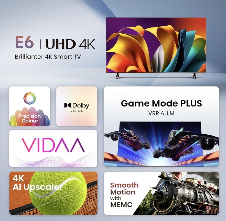 Hisense 65E6NT 164cm (65 Zoll) Fernseher, 4K UHD Smart TV, Precision Colour 