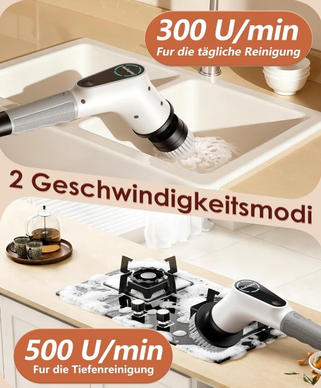 Elektrische Reinigungsbürste, 8 in 1 Electric Cleaning Brush mit austauschbaren Bohrbürstenköpfen, Wanne mopSet 