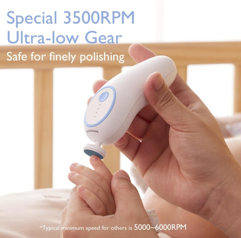 Momcozy Baby Nagelfeile Elektrisch, Sanfter Baby Nageltrimmer Elektrisch Wiederaufladbar, Baby Nagelknipser Elektrisch, 7 Schleifkopf Ersatzpads, Blau 