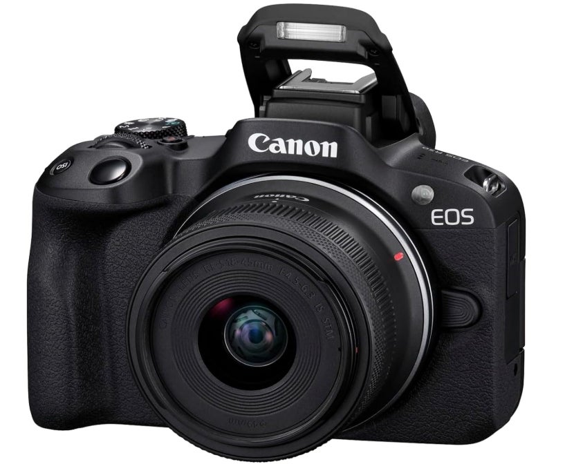 Canon EOS R50 Systemkamera + RF-S 18-45mm is STM Objektiv - Spiegellose Kamera (Digitalkamera mit Autofokus + Motiverkennung für Personen Augen Tiere Fahrzeuge, 4k Video, 15 Bilder pro Sek.) schwarz 