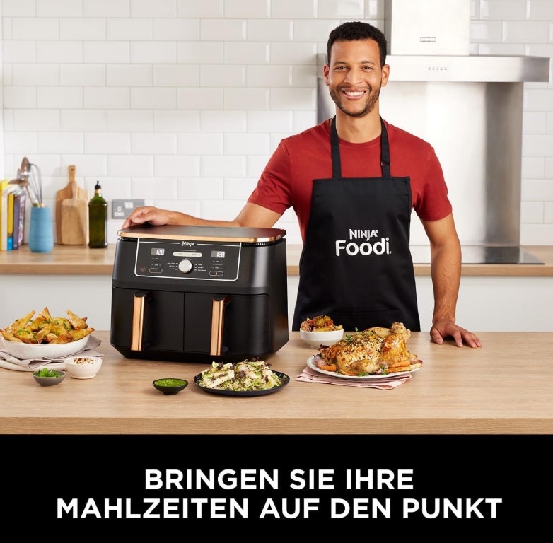 Ninja Foodi MAX Dual Zone Heißluftfritteuse [AF400EUCP] Amazon Exclusive, ‎2470 Watt , 9,5 L, 2 Heißluft-Frittierfächer, 6 Funktionen, 27 x 41.5 x 32.5 cm, Kupfer/Schwarz 