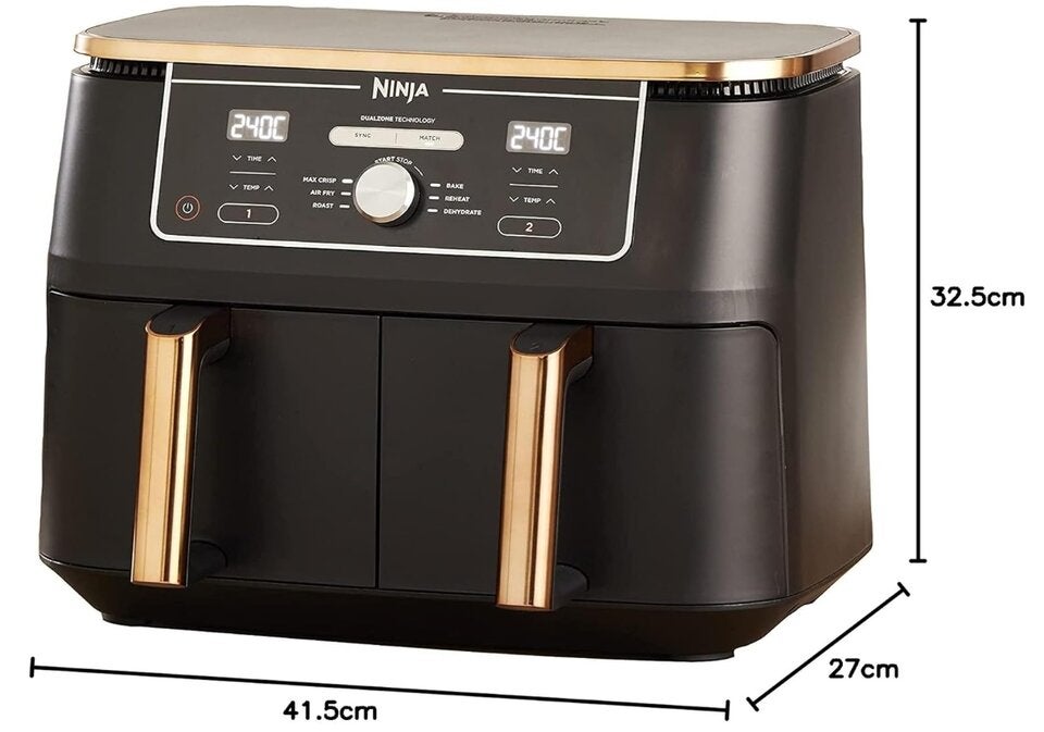 Ninja Foodi MAX Dual Zone Heißluftfritteuse [AF400EUCP] Amazon Exclusive, ‎2470 Watt , 9,5 L, 2 Heißluft-Frittierfächer, 6 Funktionen, 27 x 41.5 x 32.5 cm, Kupfer/Schwarz 