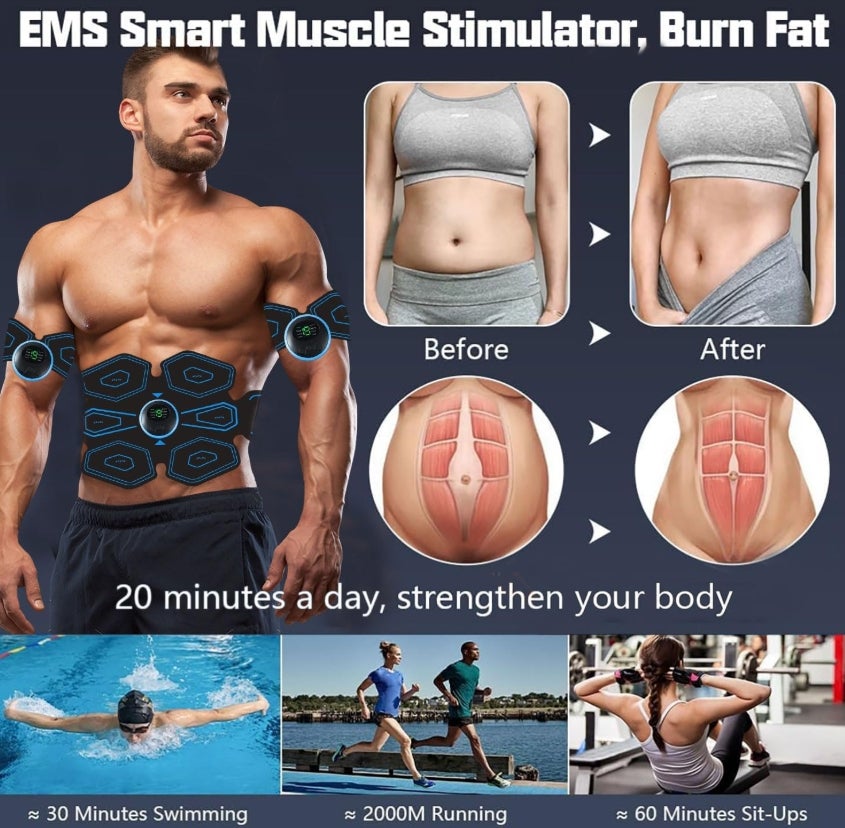 EMS bauchmuskeltrainer,Sicher Effektiv Schneller EMS Trainingsgerät Ganzkörper Muskeltrainer, 8 Modi & 19 Intensitäten,USB Wiederaufladbar Bauchtrainer Ganzkörper ABS/Bauch/Arm/Bein Set 