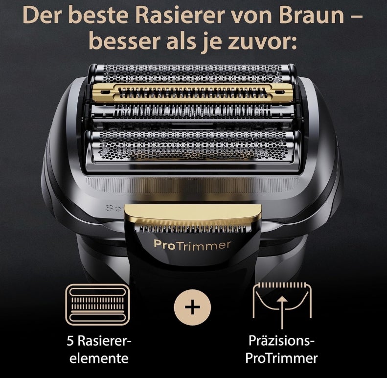 Braun Series 9 Pro+ Rasierer Herren Elektrisch, Elektrorasierer mit 5 Pro Rasierelementen, Rasierapparat ProTrimmer & Reinigungsstation, 60 Min Laufzeit, Made in Germany, 9567cc, Silber