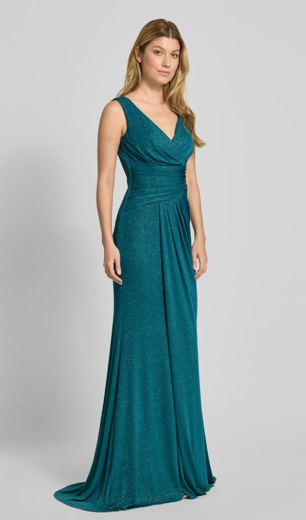 TROYDEN COLLECTION Schimmerndes Abendkleid mit V-Ausschnitt in petrol 