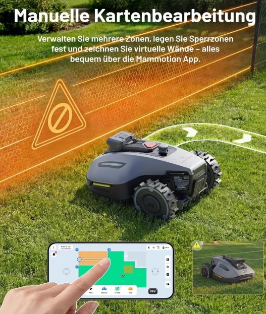 MAMMOTION YUKA mini 2 500 Mähroboter ohne Begrenzungskabel mit Garage, Empf. 500 m², Kein RTK, Kein Signalabbruch, KI TrueVision-Navigation, Auto-Mehrzonen-Kartierung, DropMow, 45% Steigung,4.5Ah-Akku 