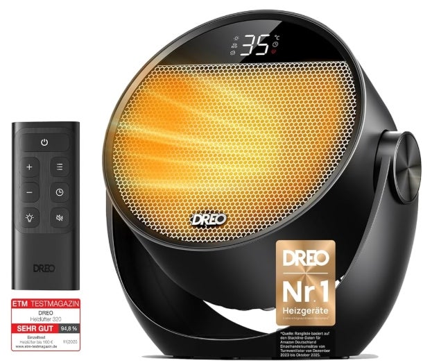 Dreo Heizlüfter Energiesparend Klein, Leiser 1500W Tragbar Heizlüfter mit Fernbedienung 