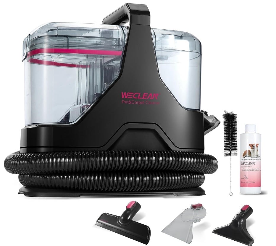 WECLEAN C3 Polsterreiniger Gerät,600W 18KPa Nasssauger Polsterreiniger mit 4 Bürsten, ideal für Teppich, Polster, Autoinnenreinigung, Ritzen & Ecken – Schwarz/Rosa
