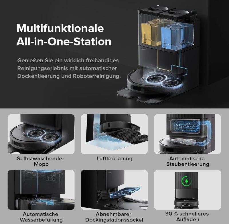roborock Qrevo Serie Saugroboter mit Wischfunktion, 8000Pa Saugkraft(verbessert von Qrevo S), Anti-Verfilzungs-Seitenbürste, Hindernisvermeidung, LiDAR-Navigation, All-in-One Dock,Schwarz(QV 35A Set) 