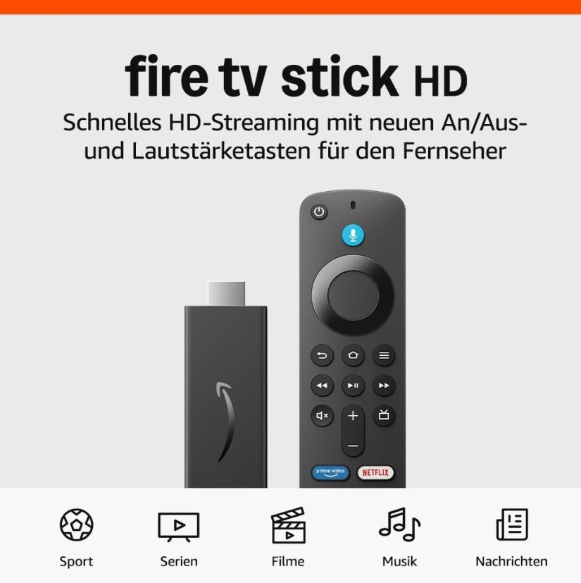 Amazon Fire TV Stick HD (Neueste Generation), Free- und Live-TV, Alexa-Sprachfernbedienung, Smart-Home-Steuerung, HD-Streaming 