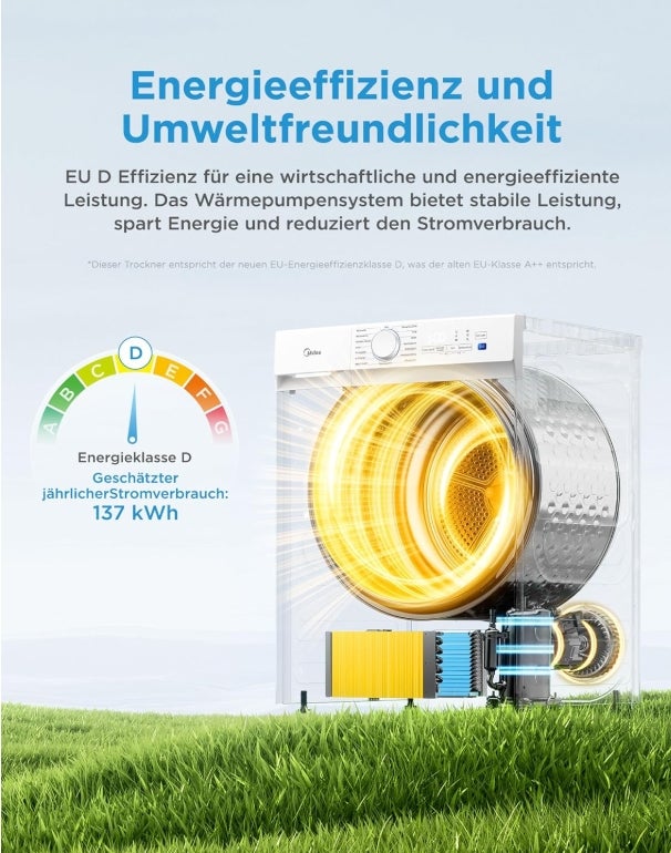 Midea Wärmepumpentrockner V3 series, 10 kg, Energieklasse D mit Wärmepumpentechnologie, UV-Licht für hygienische Reinheit, Knitterschutz, LED-Display 