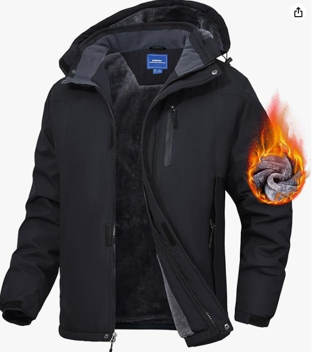 Skijacke Winterjacke Herren Warm Wasserdicht Outdoor jacken für Männer Winddicht Snowboardjacke mit Abnehmbarer Kapuze 