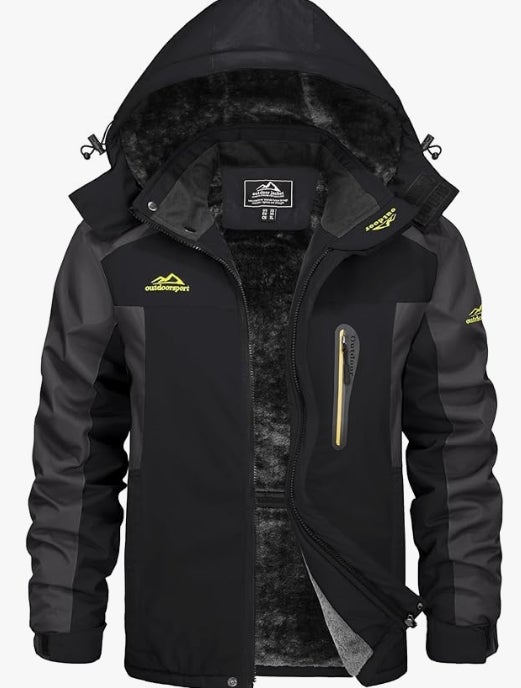 KEFITEVD Winterjacke Herren Wasserdicht Warm Gefüttert Skijacke Winter Outdoorjacke Winddicht Atmungsaktiv Funktionsjacke mit Abtrennbarer Kapuze 