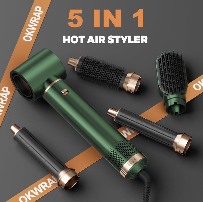 OKWRAP Hair Styler Set Stylingbürsten Hairstyler 5 in 1 Haarstyler, Airstyler Air Curlers Föhn 5 in 1 Mit Rundbürstenföhn Haarstyler Warmluftbürste Föhn Lockenstab Luft Für Glätten, Volumen, Locken 