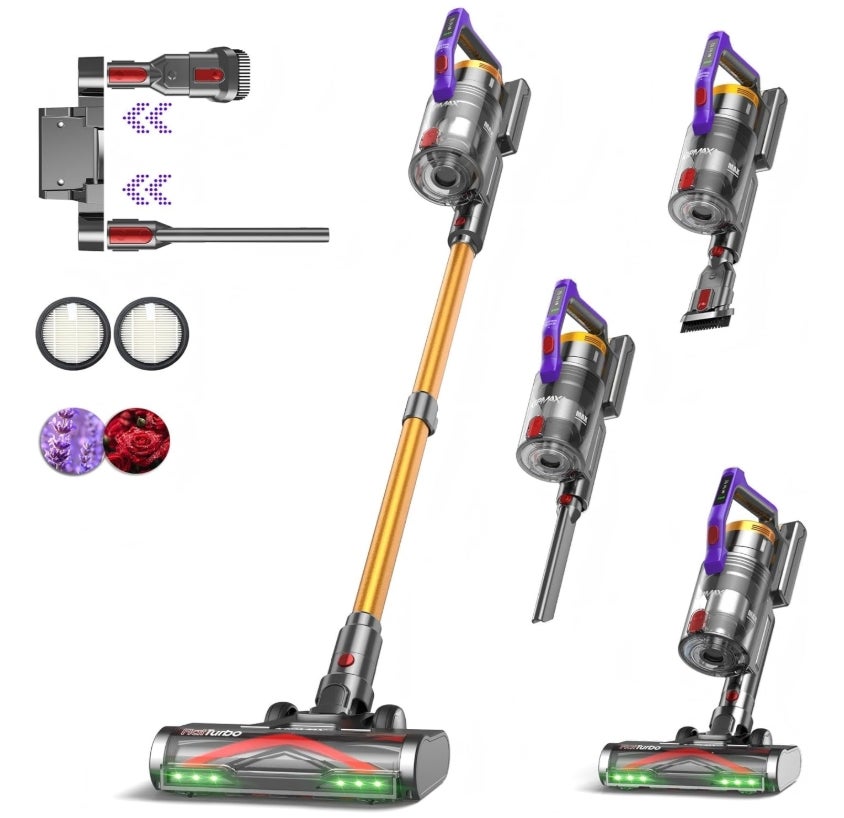 KIPMAX Akku Staubsauger 50000Pa/550W/70Min,1.5L Staubsauger Kabellos mit Display,Anti-Tangle-Bürste,7-Schicht-Filtra & 2 Duftplatten,Selbststehend Akkustaubsauger für Teppiche/Tierhaar/Hartböden 