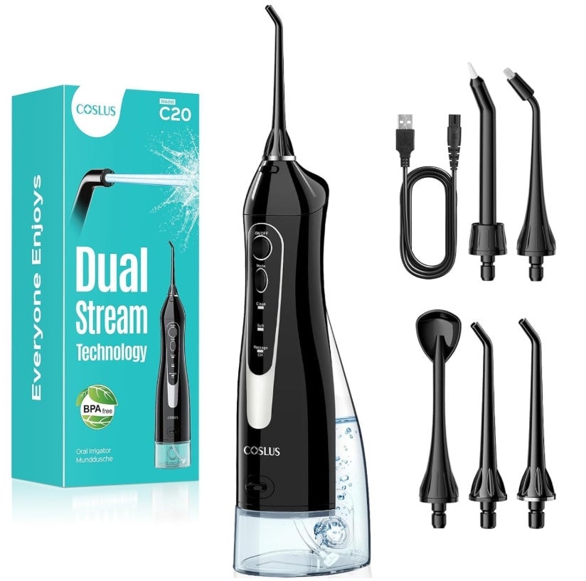 COSLUS Munddusche Kabellos Trragba Elektrische C20(F5020E): 300ML WassertankTestsieger 2026 IPX7 Wasserdicht für Oral Health Enthusiasten Tägliche Tiefenreinigung Reinigung 5 Multifunktionale Jet-Tipp 