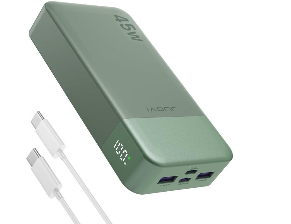 JUOVI Tragbare Powerbank 20000mAh Schnellladefunktion, 45W Akku Pack Power Bank Schnellladen 2 USB-C 2 USB-A mit LED-Anzeige, Akkubank Kompatibel mit Smartphone, Laptop, Tablet, Notebook 