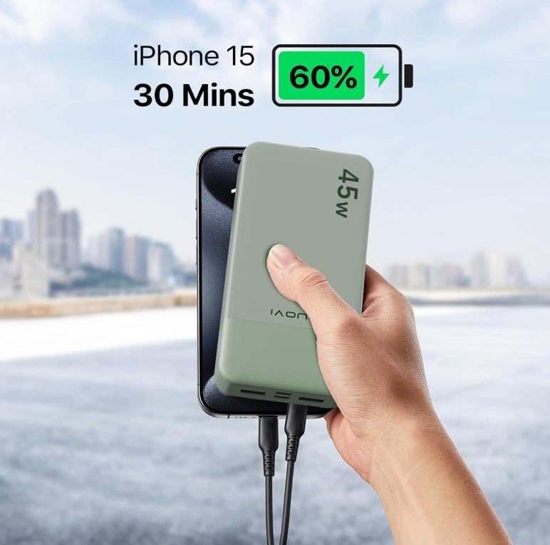 JUOVI Tragbare Powerbank 20000mAh Schnellladefunktion, 45W Akku Pack Power Bank Schnellladen 2 USB-C 2 USB-A mit LED-Anzeige, Akkubank Kompatibel mit Smartphone, Laptop, Tablet, Notebook 