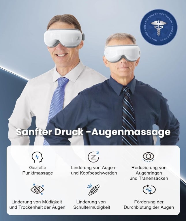 Bob and Brad EyeOasis 3 - Augenmassagegerät Weiß mit Wärme und Kälte, Kompression Massage und Musik, Augen Massagegerät Augenmaske für strapazierte/trockenen Augen, Geschenke für männer frauen 