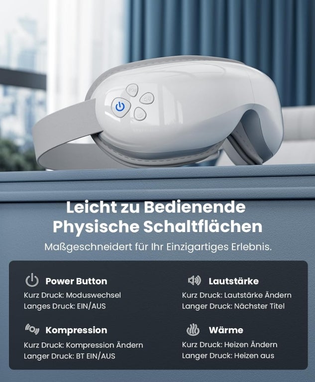 Bob and Brad EyeOasis 3 - Augenmassagegerät Weiß mit Wärme und Kälte, Kompression Massage und Musik, Augen Massagegerät Augenmaske für strapazierte/trockenen Augen, Geschenke für männer frauen 