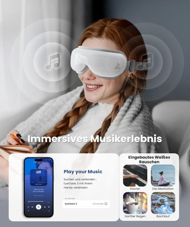Bob and Brad EyeOasis 3 - Augenmassagegerät Weiß mit Wärme und Kälte, Kompression Massage und Musik, Augen Massagegerät Augenmaske für strapazierte/trockenen Augen, Geschenke für männer frauen 