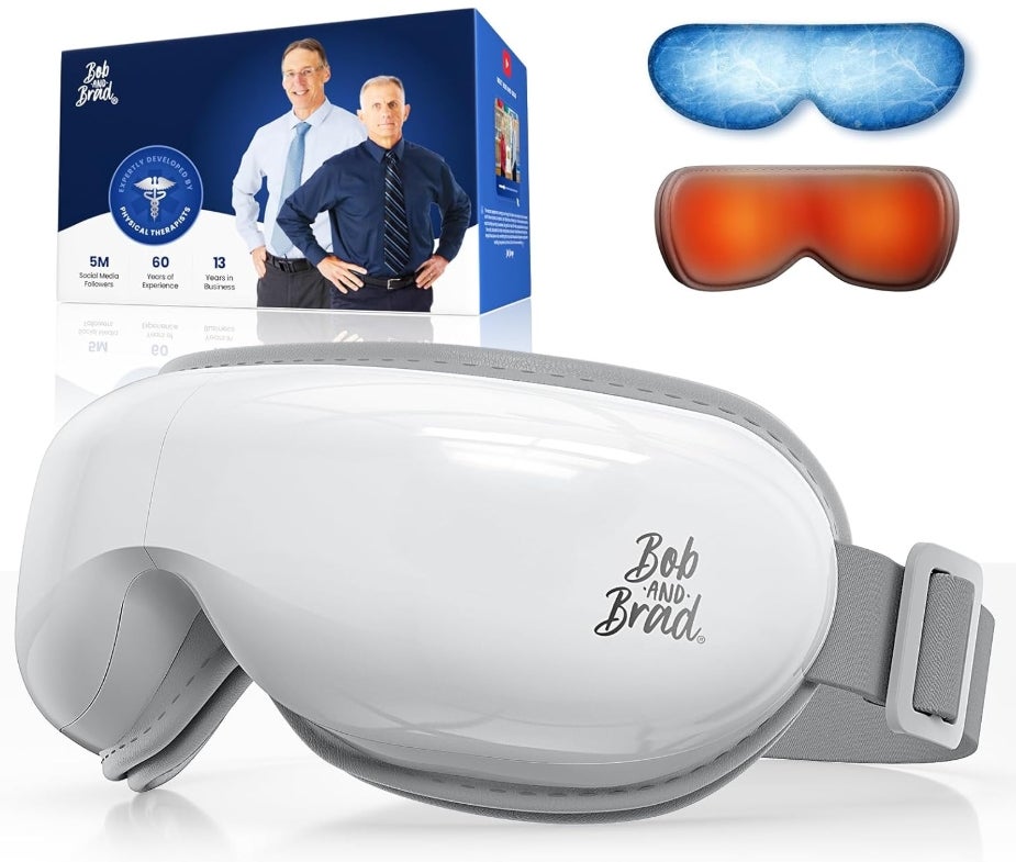 Bob and Brad EyeOasis 3 - Augenmassagegerät Weiß mit Wärme und Kälte, Kompression Massage und Musik, Augen Massagegerät Augenmaske für strapazierte/trockenen Augen, Geschenke für männer frauen 