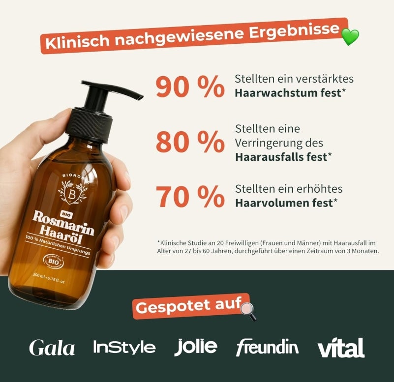 BIONOBLE Rosmarinöl Haare Bio - Fördert Haarwachstum, Verlangsamt Haarausfall, Kopfhaut Öl - Hair Oil mit Rosmarin Öl und Rizinusöl 