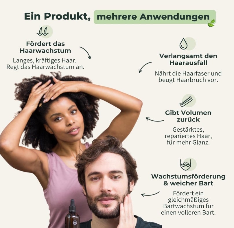 BIONOBLE Rosmarinöl Haare Bio - Fördert Haarwachstum, Verlangsamt Haarausfall, Kopfhaut Öl - Hair Oil mit Rosmarin Öl und Rizinusöl 