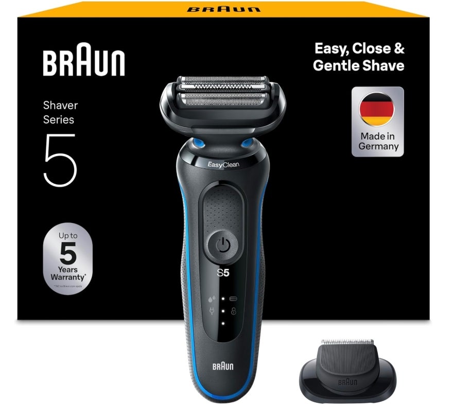 Braun Series 5 Rasierer Herren Elektrisch, Elektrorasierer mit 50 Min. Akku und EasyClean, Rasierapparat, Trockenrasierer, Wet & Dry, Wasserdicht, Made in Germany, 51-B1000s, Blau 