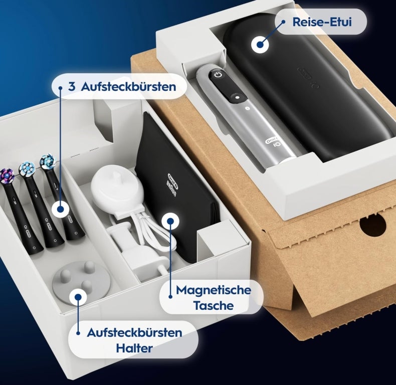Oral-B iO Series 6 Elektrische Zahnbürste — Electric Toothbrush, Inkl. 3 Aufsteckbürsten und Reise-Etui — 5 Putzmodi für Zahnpflege, Zahnbürste Elektrisch, Designed by Braun, Grau 