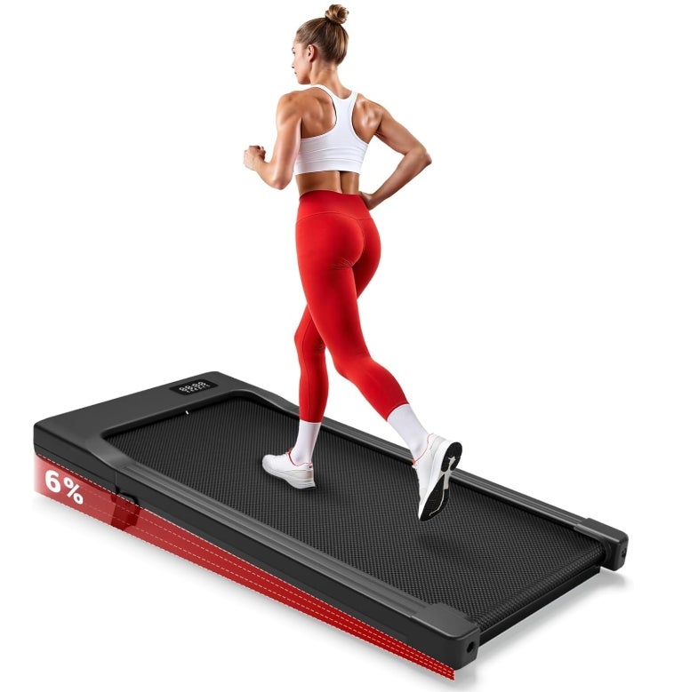 Superun Walking Pad mit Steigung 6% – Laufband für Zuhause max 6km/h & 12km/h mit App und Fernbedienung – Laufband Schreibtisch max 136 kg mit Multi-Runner-Rennen und Training Courses 