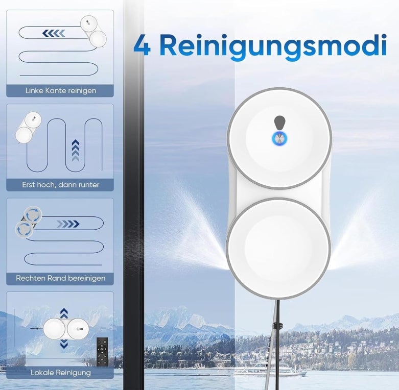 GAGAFEEL Fensterputzroboter, 5600 Pa fensterroboter, 3 Reinigungsmodi, mit Automatische Doppel-Sprühfunktion, Intelligente Navigation, Fernbedienung, mit 60ML Tank, für Glatte Oberflächen 