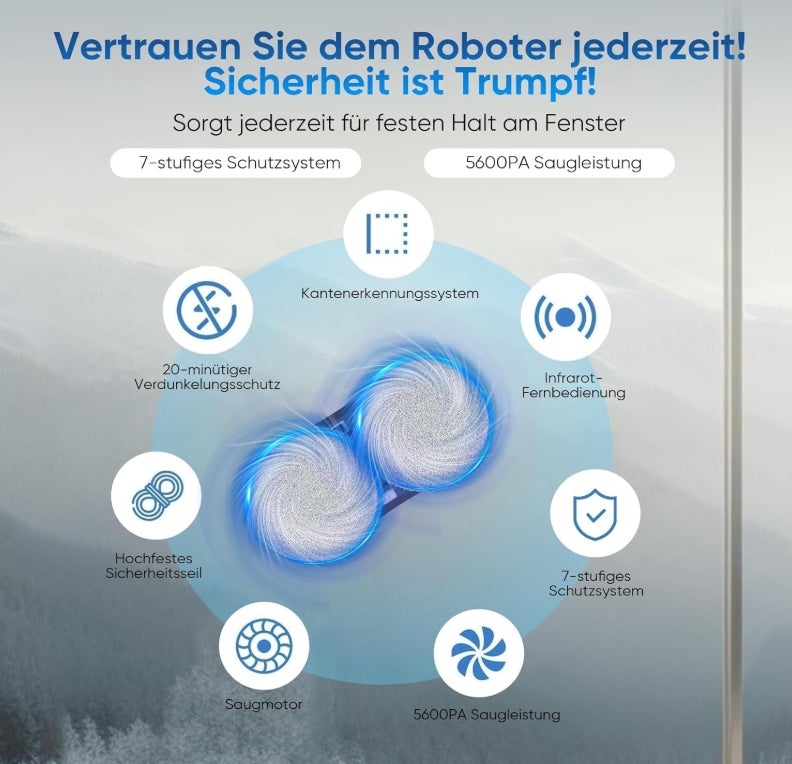 GAGAFEEL Fensterputzroboter, 5600 Pa fensterroboter, 3 Reinigungsmodi, mit Automatische Doppel-Sprühfunktion, Intelligente Navigation, Fernbedienung, mit 60ML Tank, für Glatte Oberflächen 