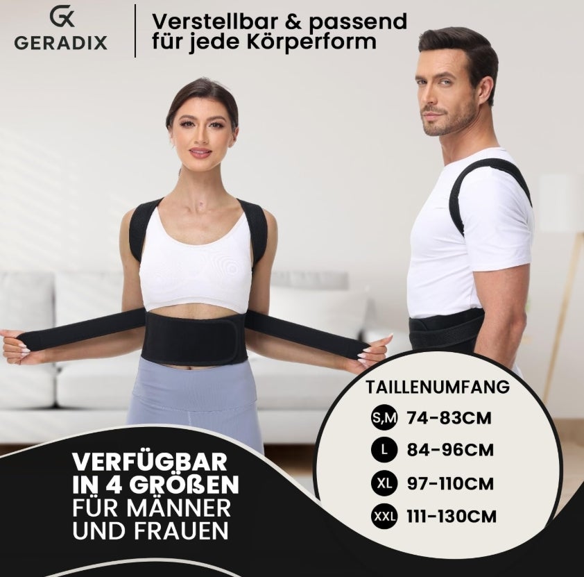 Haltungskorrektur Damen Herren Rückenstützgürtel Haltung Korrektur Gurt Back Posture Corrector Verstelbare Haltungstrainer Rückengurt für Schulter Nacken 
