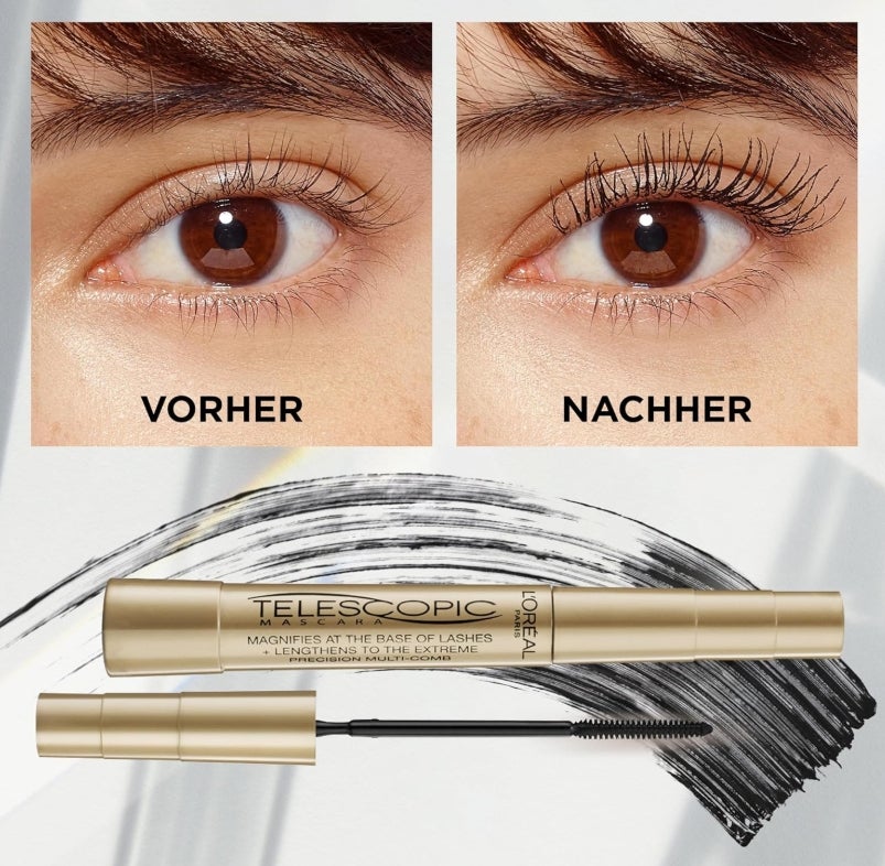 L'Oréal Paris Schwarze Wimperntusche für präzise getrennte Wimpern mit teleskopischer Länge, False Lash Telescopic Gold Mascara, Schwarz, 1 x 8 ml 