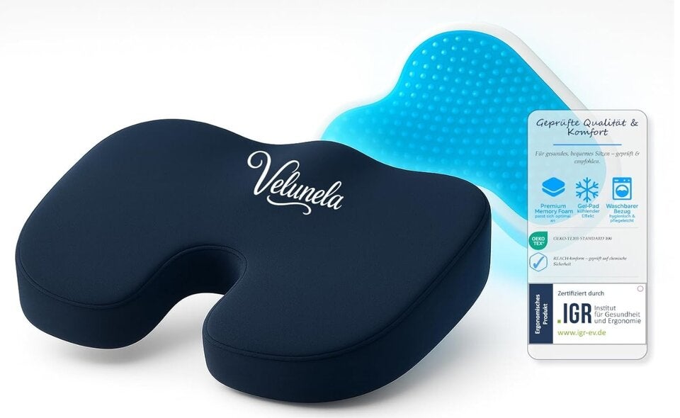 Ergonomisches Sitzkissen IGR-zertifiziertes Gel-Memory-Foam Kissen – bequem, druckentlastend, verspannungslindernd & rückenschonend 