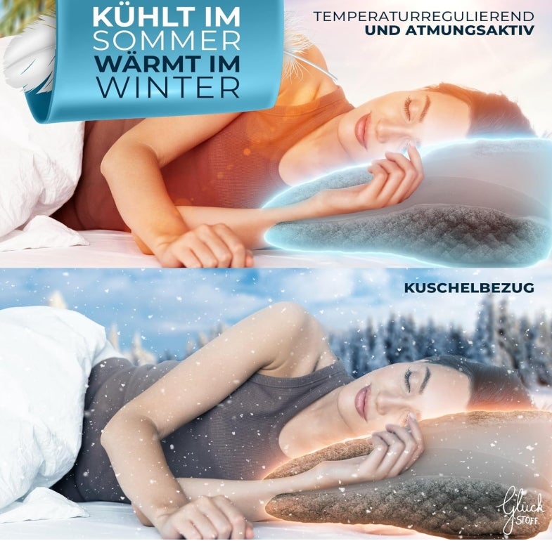 Glückstoff® Orthopädisches Kissen (Zertifiziert für alle Schlaftypen) Kopfkissen Nackenschmerzen aus Memory Foam | Nackenstützkissen Ergonomisches Kopf-Kissen Seitenschläferkissen Grau 