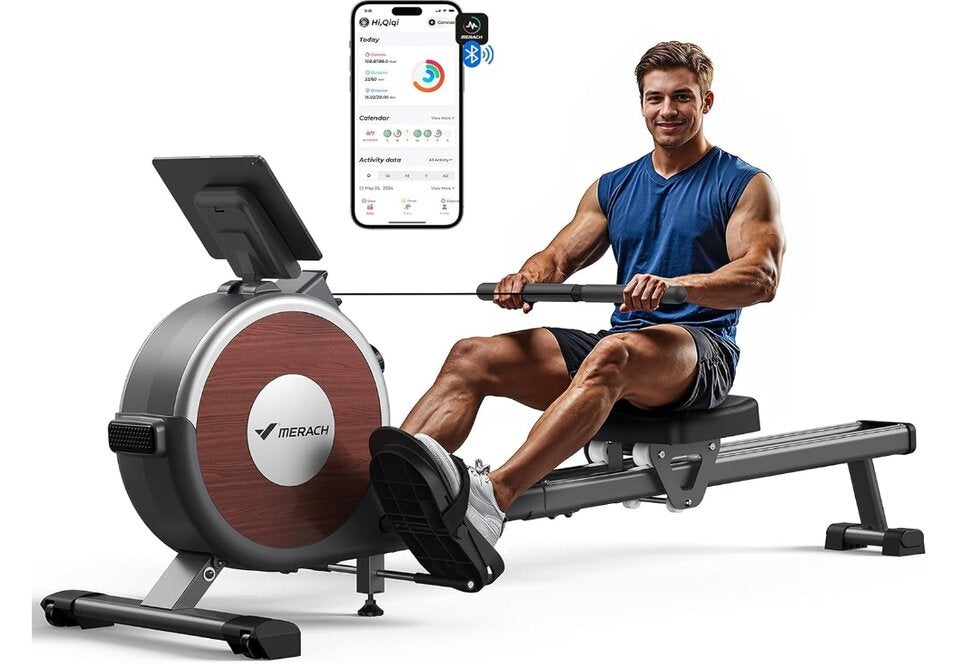 MERACH Rudergerät für Zuhause, 16 Widerstandsstufen, Leises Magnetisches Rudergerät, per App Verbindbar, Verbesserte Doppelschienen für Mehr Stabilität, Einfache Montage 