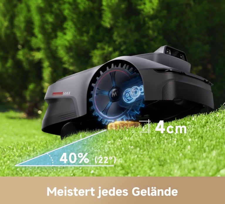 MOVA ViAX 250 Mähroboter Ohne Begrenzungskabel, Empf. 250m², KI-unterstützte Auto-Mapping, U-förmige Bahnen, Hindernisvermeidung Dual-Vision, Besserer Kantenschnitt, Für Komplexe Gelände, Appsteuerung 